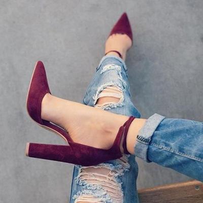 5 Colors Women's Pointed Strappy Plus Size Pumps Sexy Retro High Thick Heels Shoes
