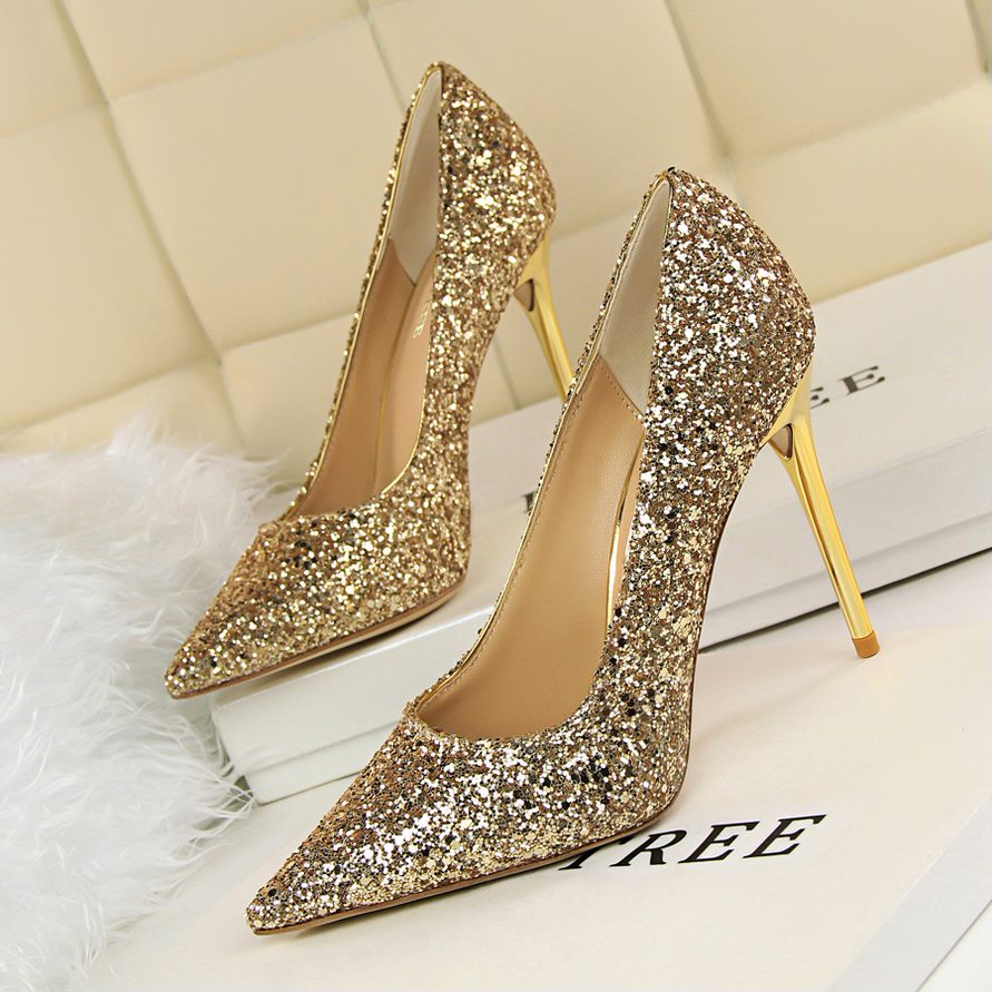 Pointed Toe Glittery Stiletto Pumps , Prom Heels, Bridal Shoes on Luulla