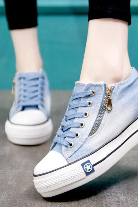 Women’s Denim High Top Sneakers Lace-Up Casual Canvas Shoes