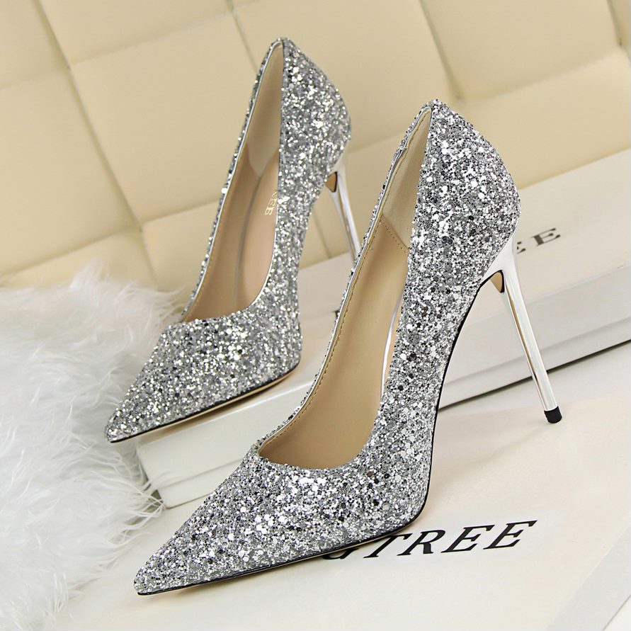 Pointed Toe Glittery Stiletto Pumps , Prom Heels, Bridal Shoes on Luulla